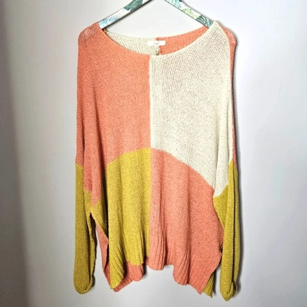 New! Easel Colorblock Knotted Long Sleeve Sweater 1X